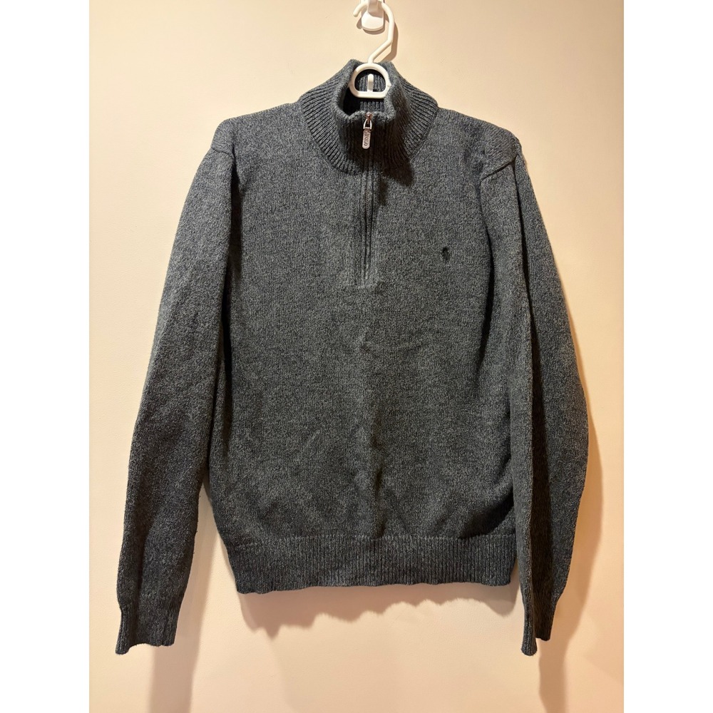 Polo Ralph Lauren 1/4 Zip Mens Gray Sweater Large Turtleneck Preppy Pony Logo